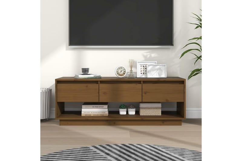 TV-benk honningbrun 110,5x34x40 cm heltre furu - Brun - Møbler - Mediamøbel & tv møbel - TV-benk & mediabenk