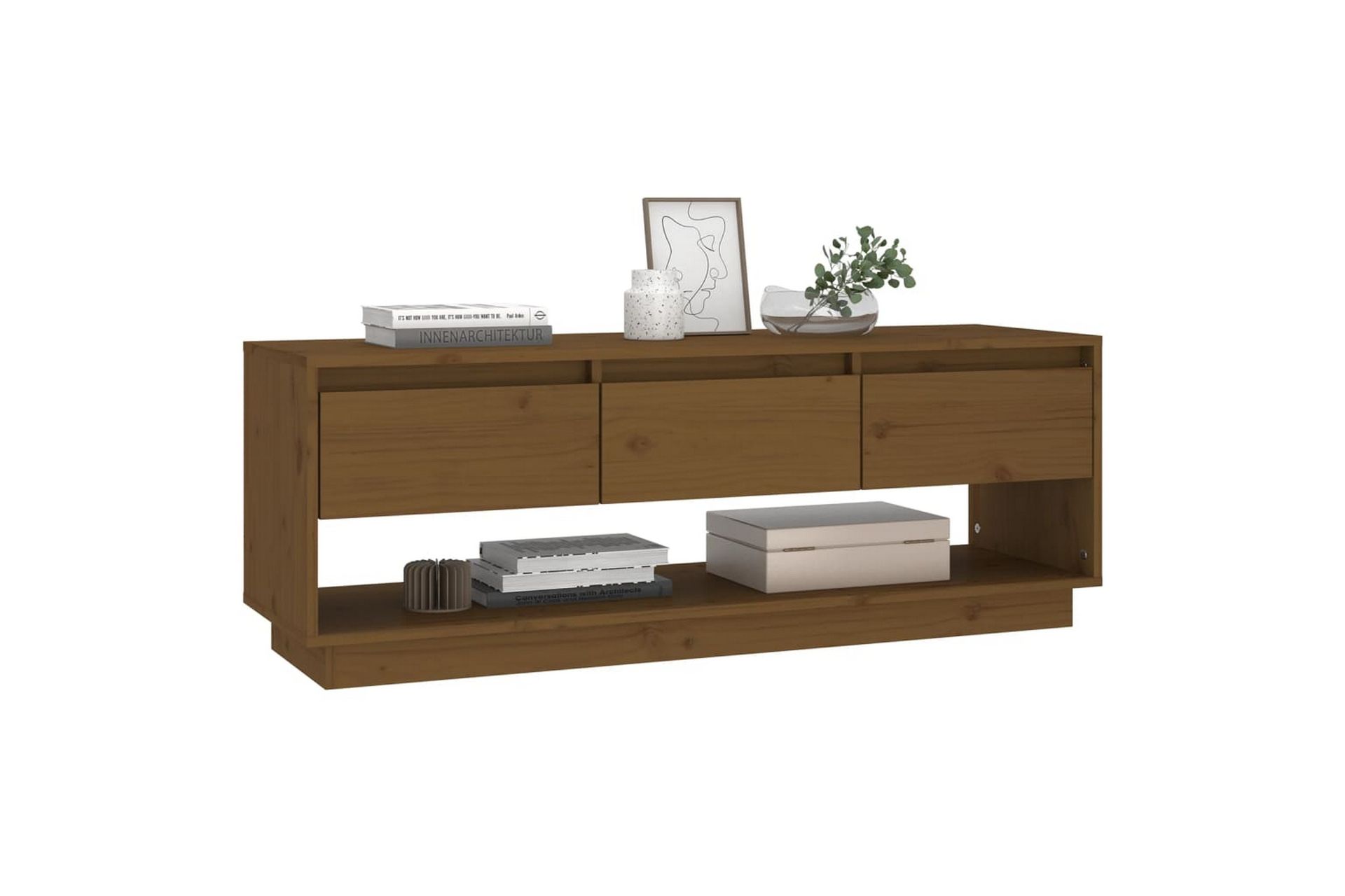 TV-benk honningbrun 110,5x34x40 cm heltre furu - Brun - Møbler - Mediamøbel & tv møbel - TV-benk & mediabenk