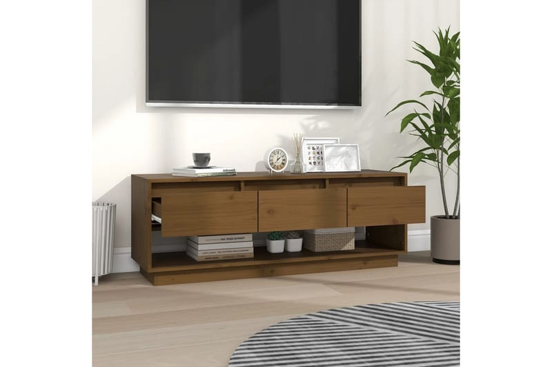 TV-benk honningbrun 110,5x34x40 cm heltre furu - Brun - Møbler - Mediamøbel & tv møbel - TV-benk & mediabenk