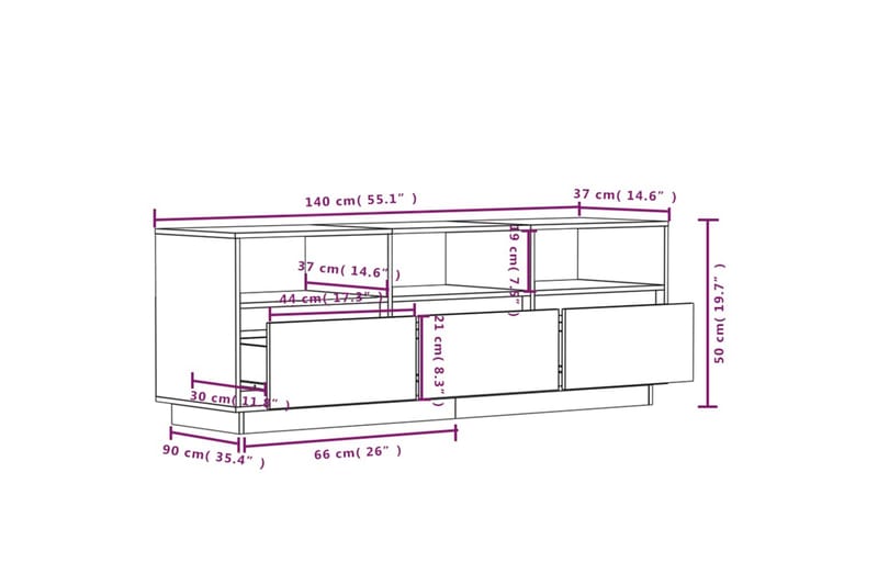 TV-benk honningbrun 140x37x50 cm heltre furu - Brun - TV-benk & mediabenk