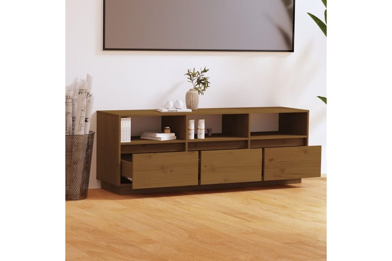 TV-benk honningbrun 140x37x50 cm heltre furu - Brun - TV-benk & mediabenk