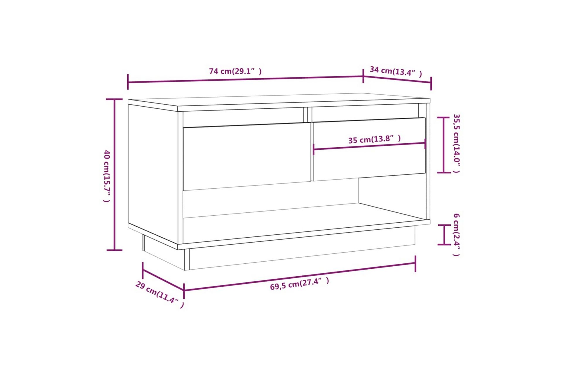TV-benk honningbrun 74x34x40 cm heltre furu - Brun - Møbler - Mediamøbel & tv møbel - TV-benk & mediabenk