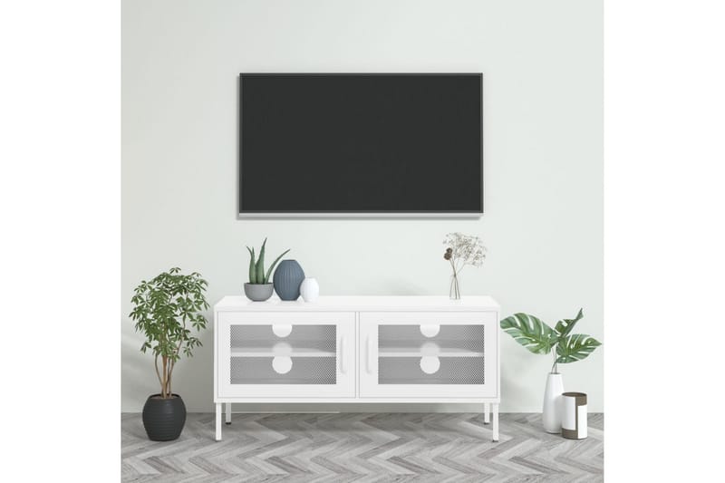 TV-benk hvit 105x35x50 cm stål - Hvit - TV-benk & mediabenk
