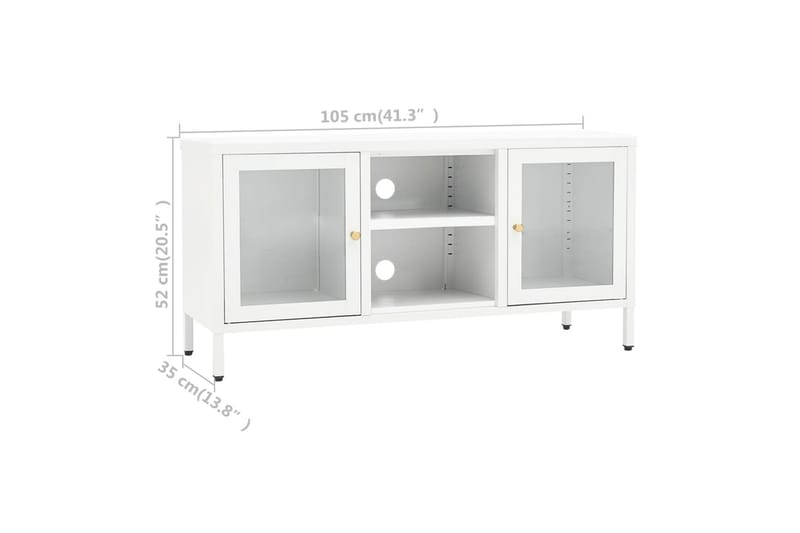 TV-benk hvit 105x35x52 cm stål og glass - Hvit - Møbler - Mediamøbel & tv møbel - TV-benk & mediabenk