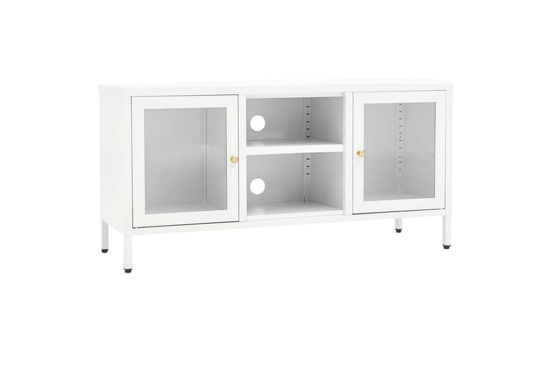 TV-benk hvit 105x35x52 cm stål og glass - Hvit - Møbler - Mediamøbel & tv møbel - TV-benk & mediabenk