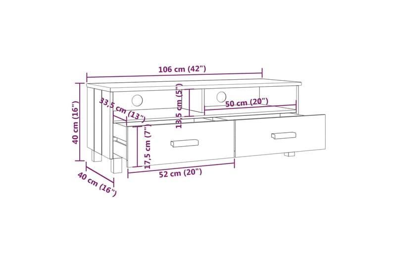 TV-benk hvit 106x40x40 cm heltre furu - Hvit - Møbler - Mediamøbel & tv møbel - TV-benk & mediabenk