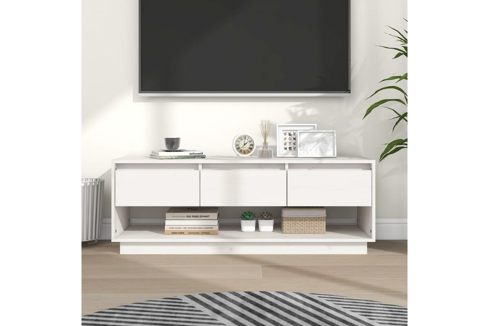 TV-benk hvit 110,5x34x40 cm heltre furu - Hvit - Møbler - Mediamøbel & tv møbel - TV-benk & mediabenk