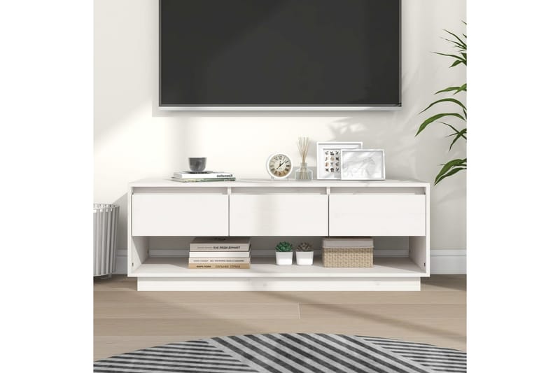 TV-benk hvit 110,5x34x40 cm heltre furu - Hvit - Møbler - Mediamøbel & tv møbel - TV-benk & mediabenk