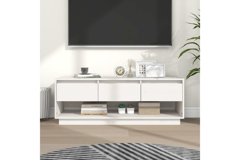 TV-benk hvit 110,5x34x40 cm heltre furu - Hvit - TV-benk & mediabenk