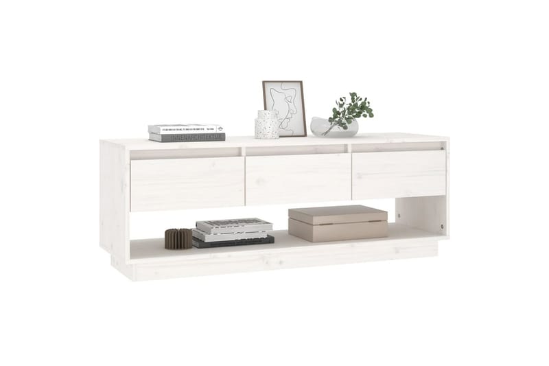 TV-benk hvit 110,5x34x40 cm heltre furu - Hvit - Møbler - Mediamøbel & tv møbel - TV-benk & mediabenk