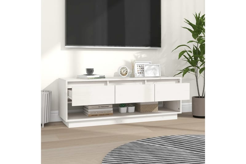 TV-benk hvit 110,5x34x40 cm heltre furu - Hvit - Møbler - Mediamøbel & tv møbel - TV-benk & mediabenk