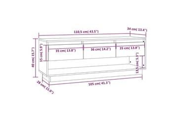 TV-benk hvit 110,5x34x40 cm heltre furu - Hvit - Møbler - Mediamøbel & tv møbel - TV-benk & mediabenk