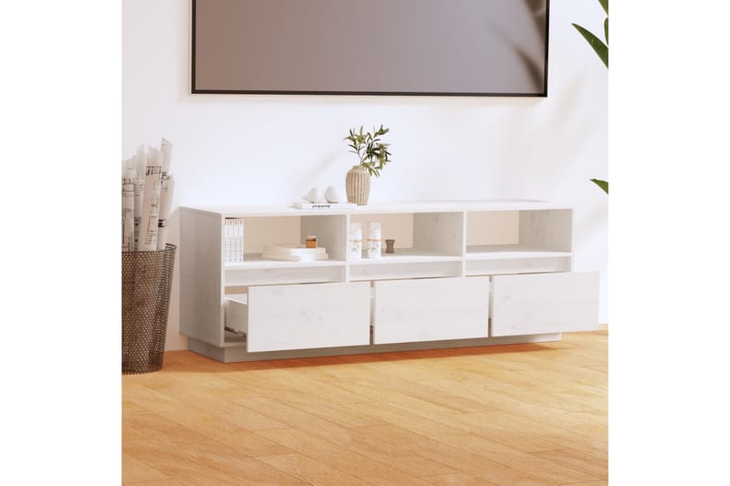 TV-benk hvit 140x37x50 cm heltre furu - Hvit - TV-benk & mediabenk