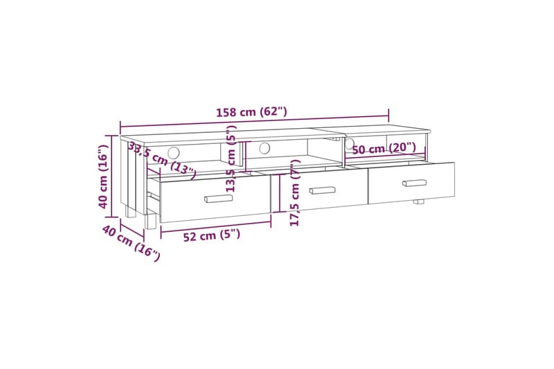TV-benk hvit 158x40x40 cm heltre furu - Hvit - Møbler - Mediamøbel & tv møbel - TV-benk & mediabenk