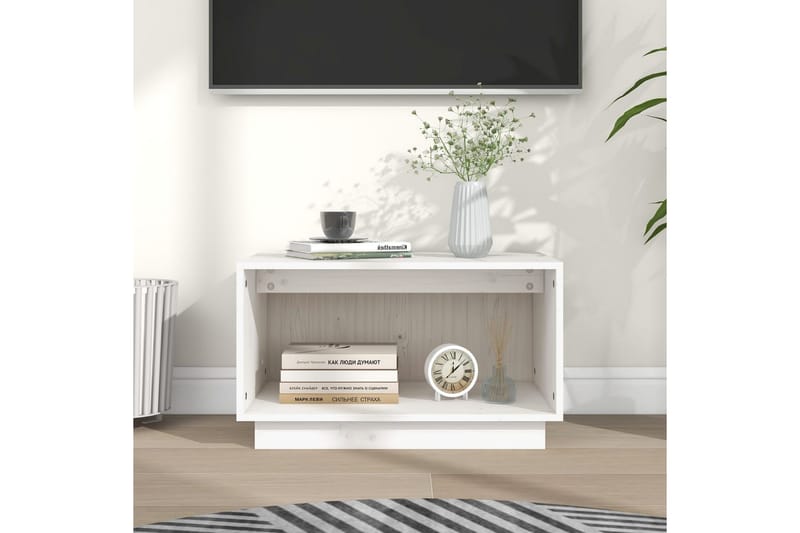 TV-benk hvit 60x35x35 cm heltre furu - Hvit - Møbler - Mediamøbel & tv møbel - TV-benk & mediabenk