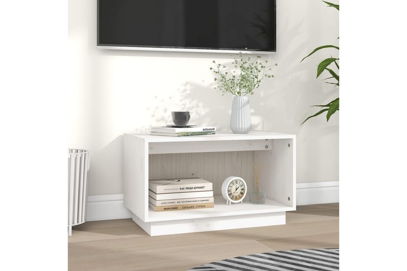 TV-benk hvit 60x35x35 cm heltre furu - Hvit - TV-benk & mediabenk