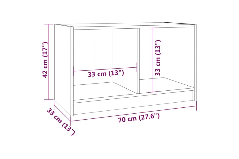 TV-benk hvit 70x33x42 cm heltre furu - Hvit - Møbler - Mediamøbel & tv møbel - TV-benk & mediabenk