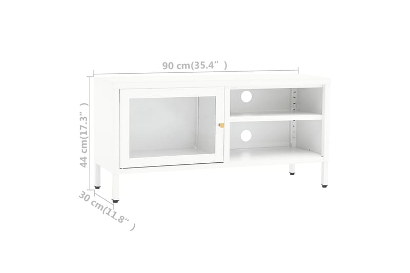 TV-benk hvit 90x30x44 cm stål og glass - Hvit - Møbler - Mediamøbel & tv møbel - TV-benk & mediabenk