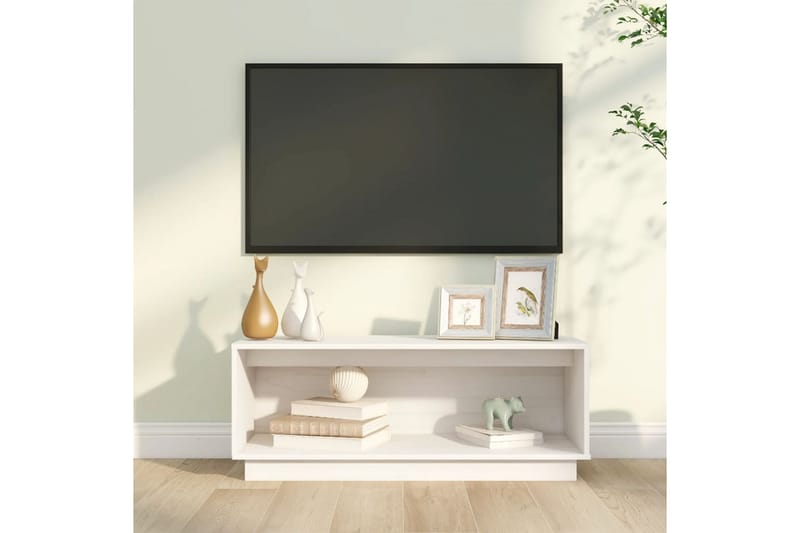 TV-benk hvit 90x35x35 cm heltre furu - Hvit - TV-benk & mediabenk