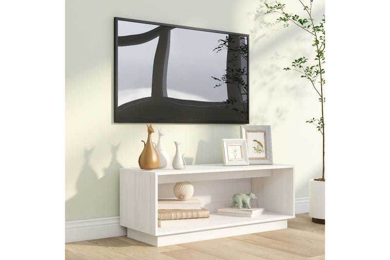 TV-benk hvit 90x35x35 cm heltre furu - Hvit - TV-benk & mediabenk