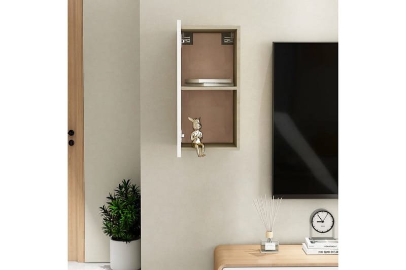 TV-benk hvit og sonoma eik 30,5x30x60 cm sponplate - Beige - Møbler - Mediamøbel & tv møbel - TV-benk & mediabenk