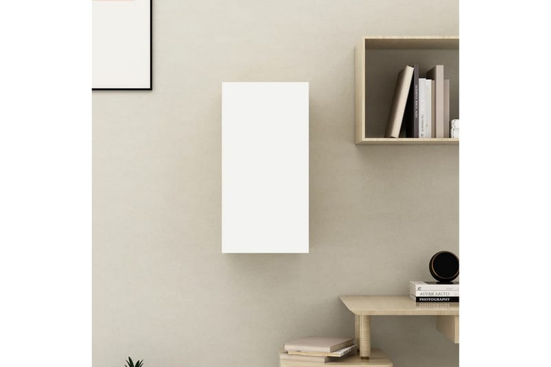 TV-benk hvit og sonoma eik 30,5x30x60 cm sponplate - Beige - Møbler - Mediamøbel & tv møbel - TV-benk & mediabenk