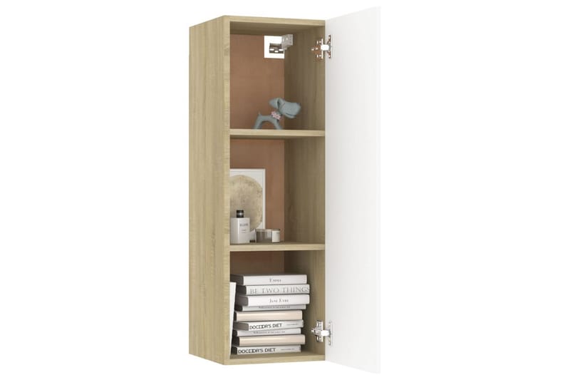 TV-benk hvit og sonoma eik 30,5x30x90 cm sponplate - Beige - Møbler - Mediamøbel & tv møbel - TV-benk & mediabenk