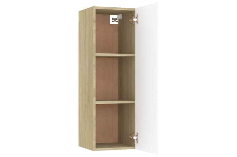 TV-benk hvit og sonoma eik 30,5x30x90 cm sponplate - Beige - Møbler - Mediamøbel & tv møbel - TV-benk & mediabenk