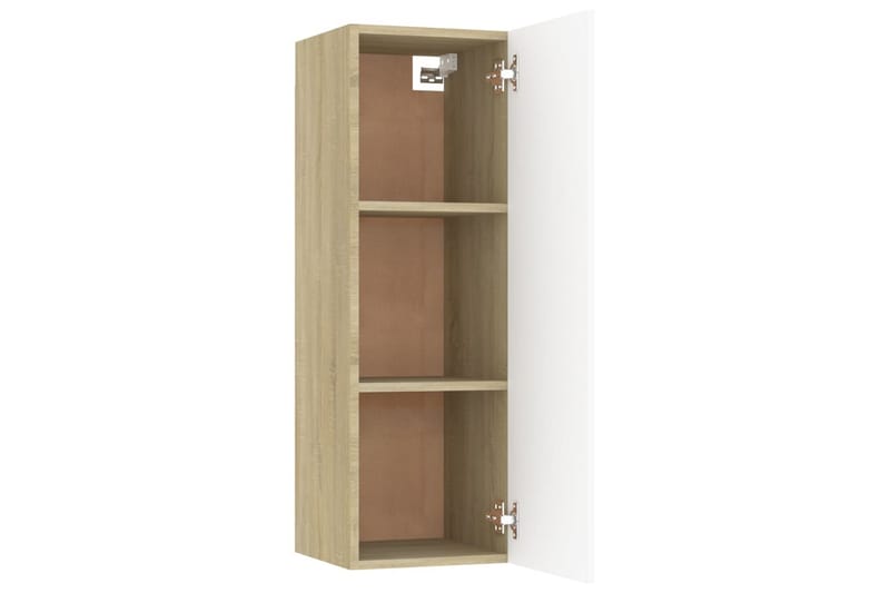 TV-benk hvit og sonoma eik 30,5x30x90 cm sponplate - Beige - TV-benk & mediabenk