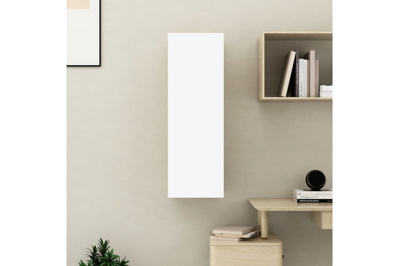 TV-benk hvit og sonoma eik 30,5x30x90 cm sponplate - Beige - Møbler - Mediamøbel & tv møbel - TV-benk & mediabenk