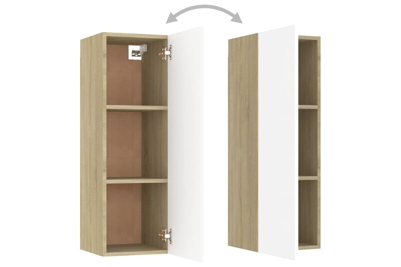 TV-benk hvit og sonoma eik 30,5x30x90 cm sponplate - Beige - Møbler - Mediamøbel & tv møbel - TV-benk & mediabenk
