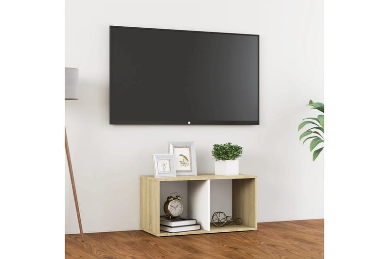TV-benk hvit og sonoma eik 72x35x36,5 cm sponplate - Beige - TV-benk & mediabenk