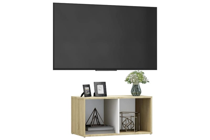 TV-benk hvit og sonoma eik 72x35x36,5 cm sponplate - Beige - TV-benk & mediabenk