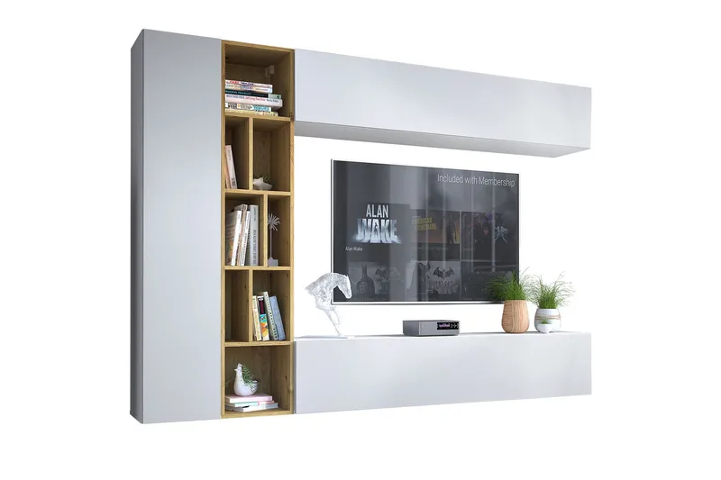 Tv-benk - Hvit|Eik - Møbler - Mediamøbel & tv møbel - TV-benk & mediabenk