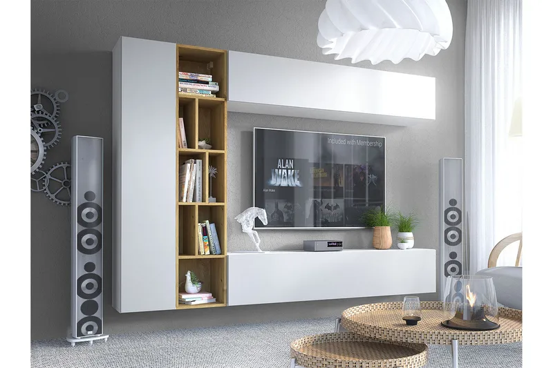 Tv-benk - Hvit|Eik - Møbler - Mediamøbel & tv møbel - TV-benk & mediabenk