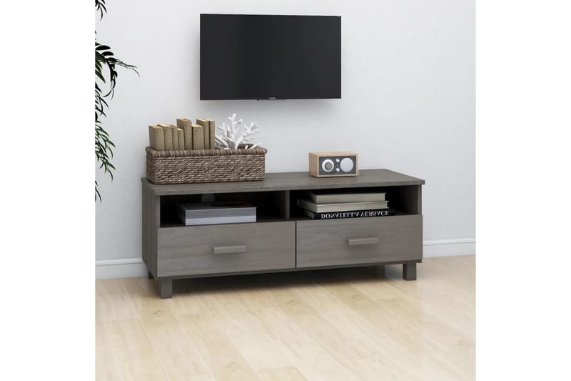 TV-benk lysegrå 106x40x40 cm heltre furu - Grå - Møbler - Mediamøbel & tv møbel - TV-benk & mediabenk