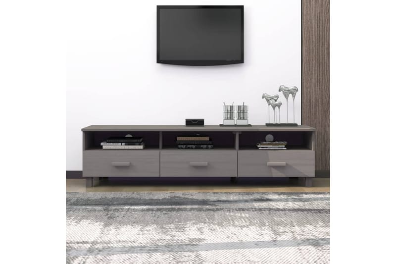 TV-benk lysegrå 158x40x40 cm heltre furu - Grå - Møbler - Mediamøbel & tv møbel - TV-benk & mediabenk