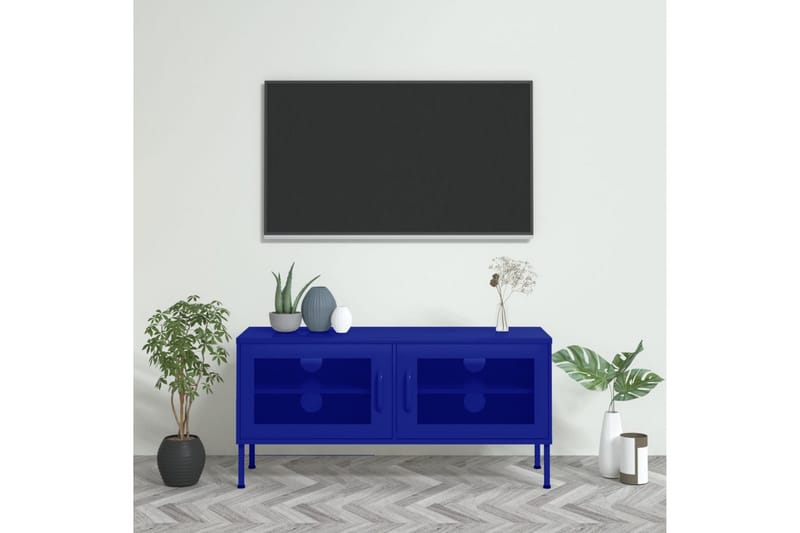 TV-benk marineblå 105x35x50 cm stål - Blå - TV-benk & mediabenk