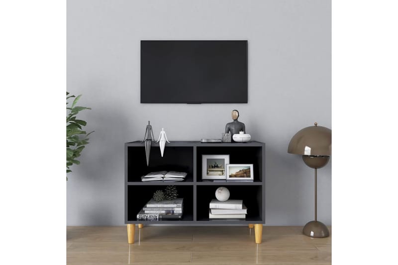 TV-benk med ben i heltre høyglans grå 69,5x30x50 cm - Grå - TV-benk & mediabenk