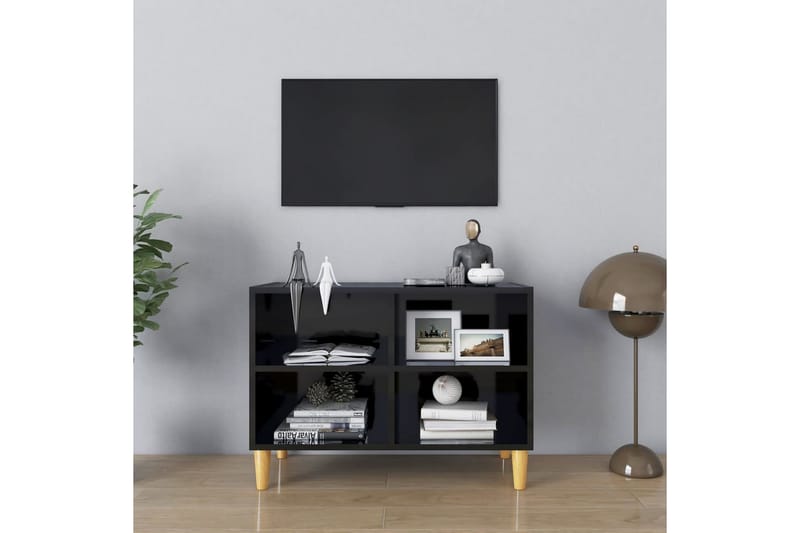 TV-benk med ben i heltre höyglans svart 69,5x30x50 cm - Svart - TV-benk & mediabenk
