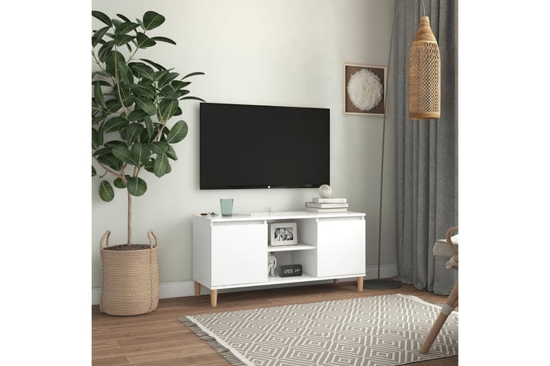 TV-benk med ben i heltre hvit 103,5x35x50 cm - Hvit - TV-benk & mediabenk