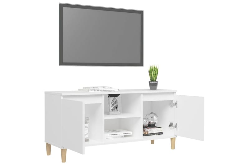 TV-benk med ben i heltre hvit 103,5x35x50 cm - Hvit - TV-benk & mediabenk