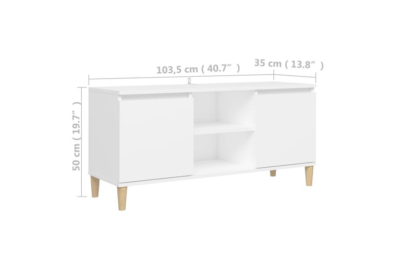 TV-benk med ben i heltre hvit 103,5x35x50 cm - Hvit - TV-benk & mediabenk