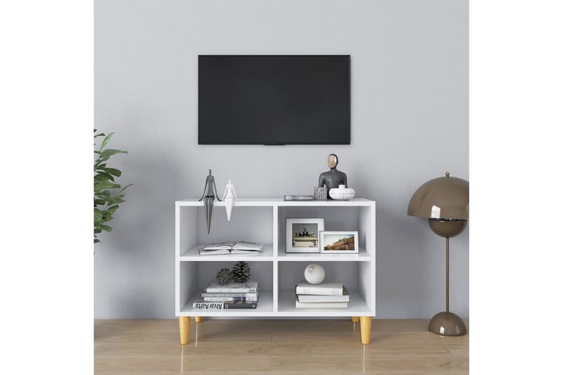 TV-benk med ben i heltre hvit 69,5x30x50 cm - Hvit - TV-benk & mediabenk