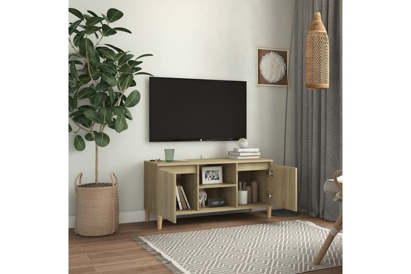 TV-benk med ben i heltre sonoma eik 103,5x35x50 cm - Brun - Møbler - Mediamøbel & tv møbel - TV-benk & mediabenk