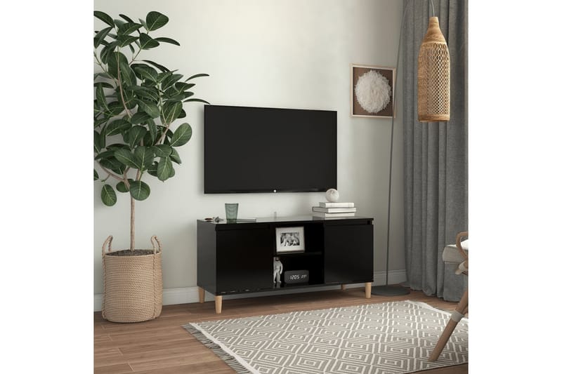 TV-benk med ben i heltre svart 103,5x35x50 cm - Svart - Møbler - Mediamøbel & tv møbel - TV-benk & mediabenk