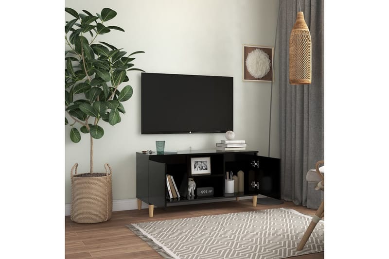 TV-benk med ben i heltre svart 103,5x35x50 cm - Svart - Møbler - Mediamøbel & tv møbel - TV-benk & mediabenk