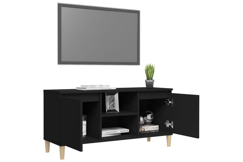 TV-benk med ben i heltre svart 103,5x35x50 cm - Svart - TV-benk & mediabenk