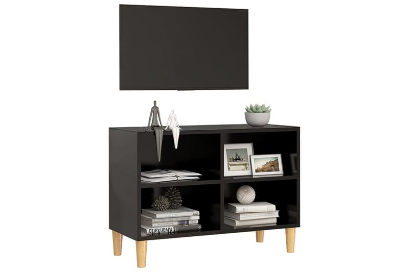 TV-benk med ben i heltre svart 69,5x30x50 cm - Svart - TV-benk & mediabenk