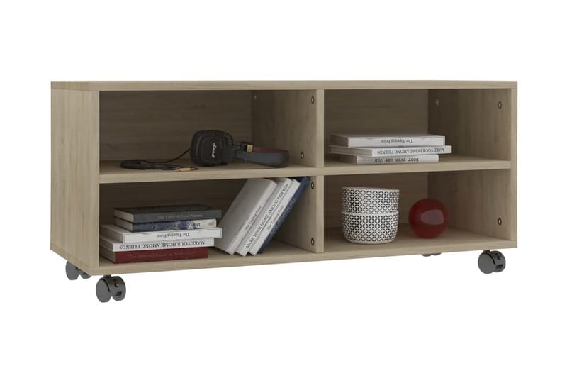 TV-benk med hjul sonoma eik 90x35x35 cm sponplate - Brun - Møbler - Mediamøbel & tv møbel - TV-benk & mediabenk